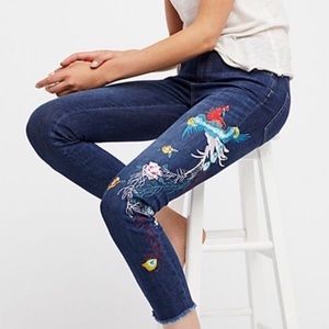 NWT Free People Embroidered Bird Jeans